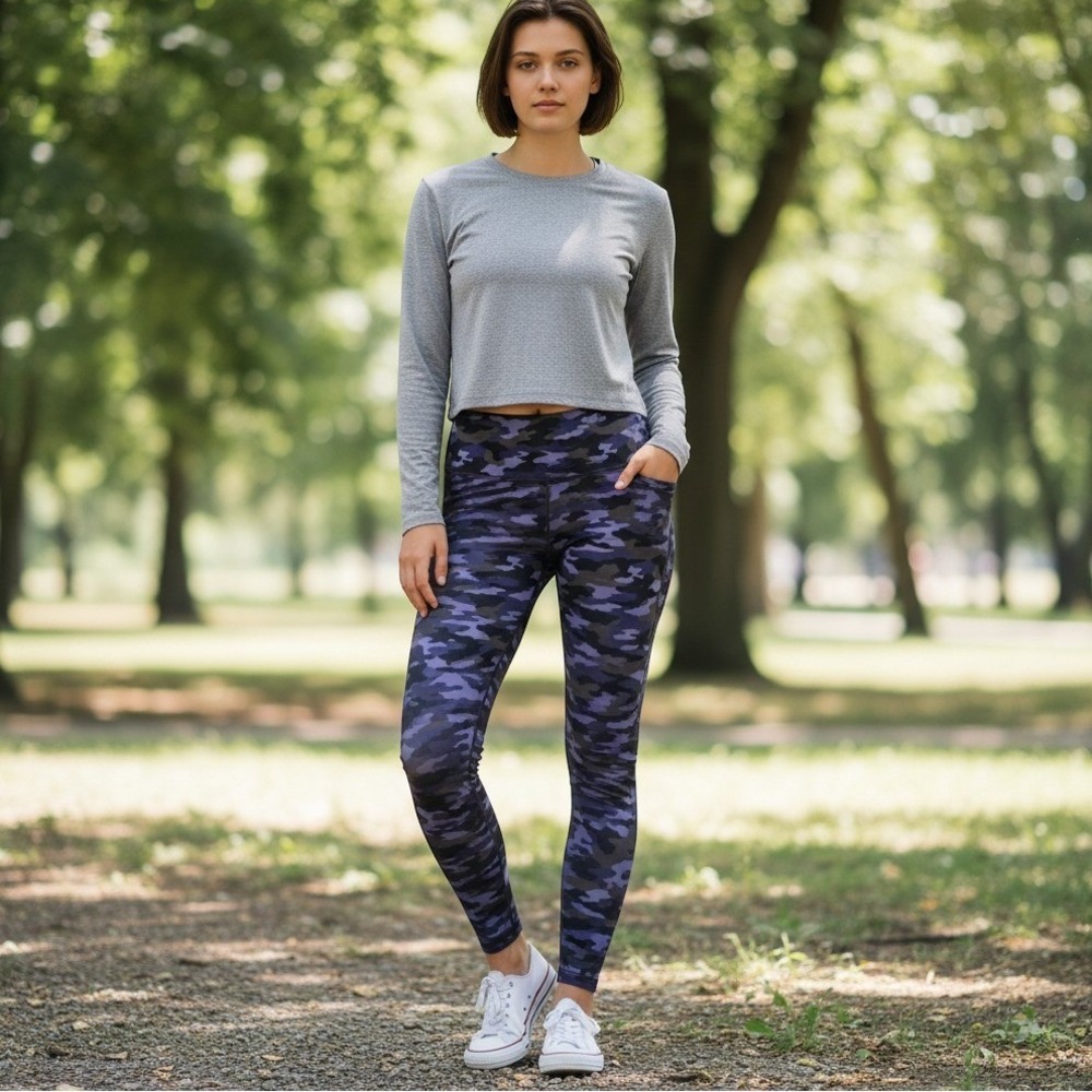 Aerie Blue Camo Leggings‎ Womens Medium Compression Nylon Stretch Activewear